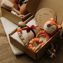 Baby Towel Newborn Bath Set Double Sided Cotton Blanket Wooden Rattle Bracelet Milestones Crochet Toys Baby Bath Birthday Gift