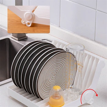 

Folding Adjustable Dish Rack Kitchen Organizer Cup Bowl Drying Drainer Lid Spoon Shelf Stand 12 Compartments Storage Holders
