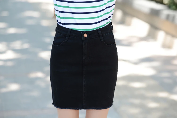 Black Джинсовая юбка falda mujer, юбка с высокой талией, Элегантная модная повседневная Облегающая джинсовая мини-юбка на пуговицах, moda feminina falda, короткая женская юбка - Цвет: Black