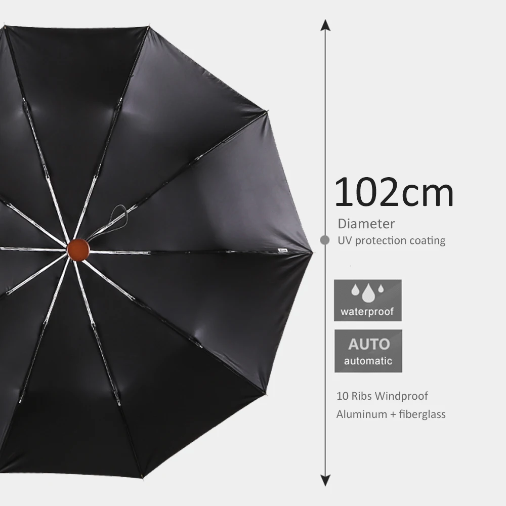 Парашютный автоматический Солнечный зонт деловой мужской деревянной ручкой 10 к алюминиевые складные зонты солнцезащитный, защита от ультрафиолетового излучения зонтик ветрозащитный