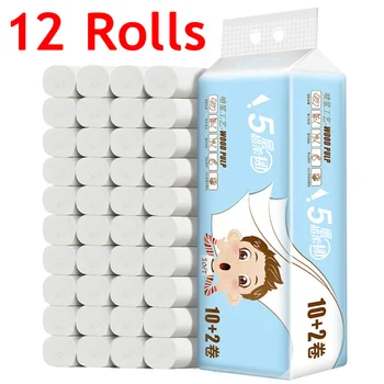 

12 Rolls/Lot Fast Shipping Roll paper Toilet Paper 5 Layers Bathroom Toilet Kitchen Paper Tissue Cleaning Paper Wood Pulp Paper