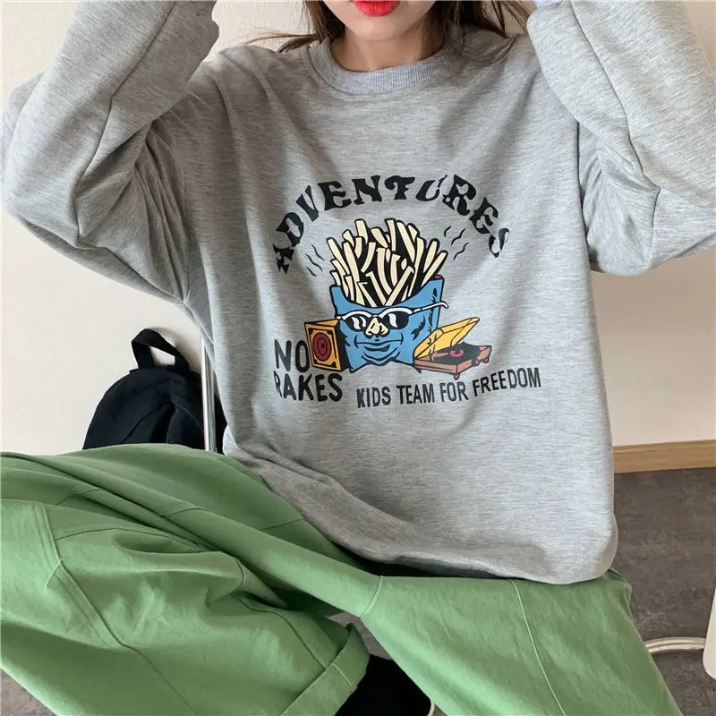 

American Funny Fries Cartoon Letter Printed Sweatshirt New Hip Hop Streetwear Long Sleeve Tops 2021 New Harajuku Teens Clothes