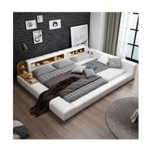 Горячая Современная многофункциональная белая натуральная кожа кровать мебель для спальни