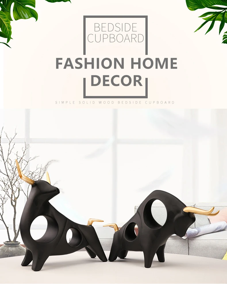 1 Pair 3D Bull Statue Home Decor Figurine Animal Abstract Sculpture Modern Room Table Decoration Art Decorative Resin Statues (1)