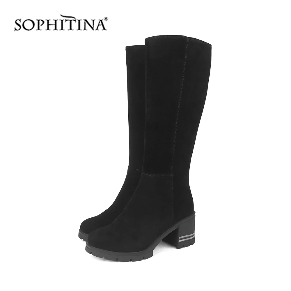 SOPHITINA/Новинка; сапоги до колена; Высококачественная замшевая обувь в полоску на квадратном каблуке; удобная Дизайнерская обувь на молнии; теплые женские сапоги; C222