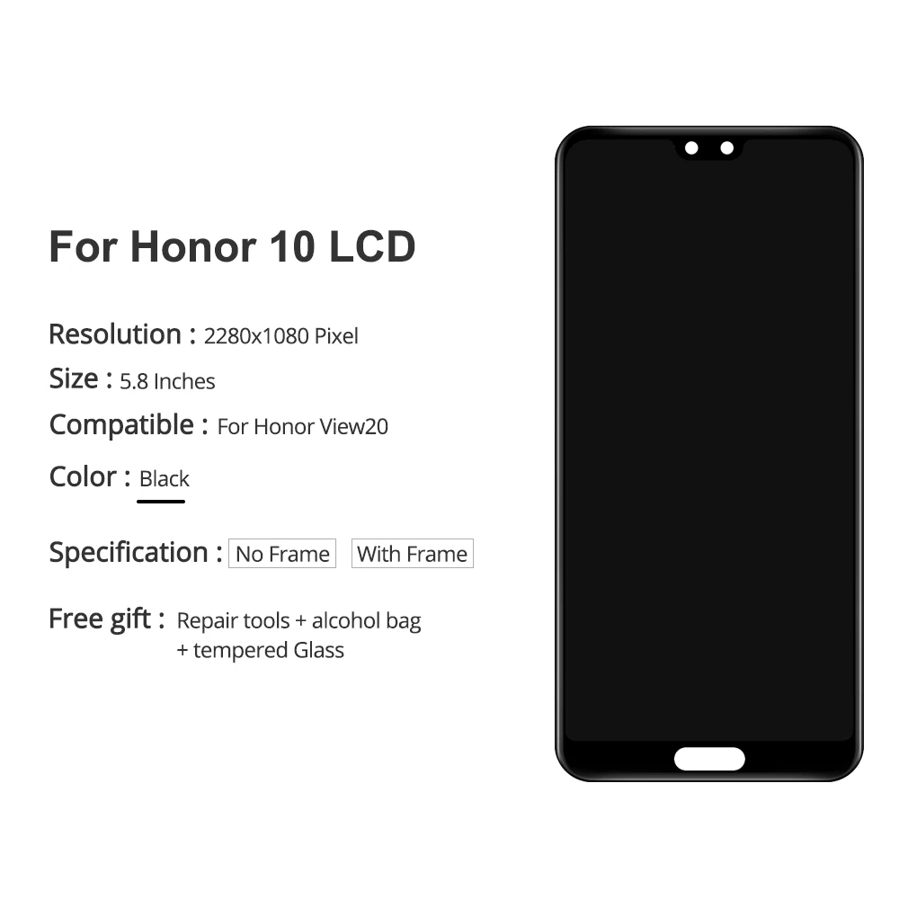 Черный 5,8 дюймов honor 10 lcd для huawei honor 10 lcd дисплей кодирующий преобразователь сенсорного экрана в сборе Замена с отпечатком пальца