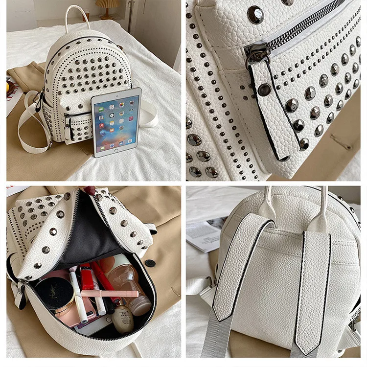 Zaini da donna alla moda con rivetti in pelle PU, borse da scuola per ragazze adolescenti, zaino da giorno, borse da viaggio femminili, Mochila nera - immagine 6