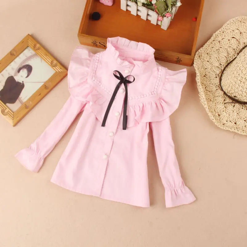 Spring long sleeve turn-down collar blouses school girl blouse top children kids shirt toddler teen girls white shirts JW1467A
