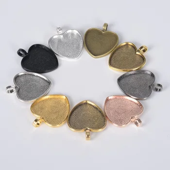 

5Pcs/Lot Gold Silver Color Love Heart Shape Charm Base Cabochon Setting Pendant For Diy Jewelry Making Supplies Accessories