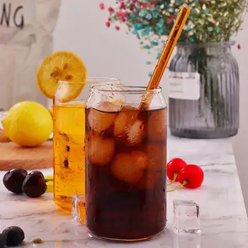 

Creative Cola Cup Transparent Glass Drink Cup Milky Tea Cup Net Red Lemon Soda Juice Cup Straw Drinking Cup