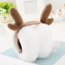 Модные рога, складные наушники, зимние теплые наушники, мягкие плюшевые пушистые наушники для девочек, забавные рождественские наушники розового и серого цвета