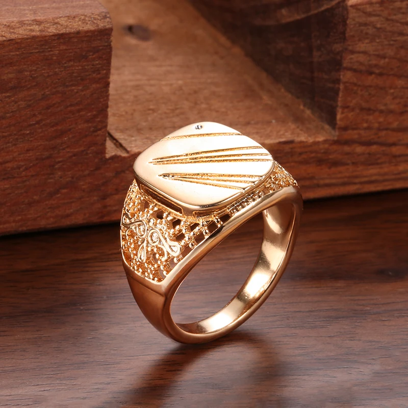 SYOUJYO 585 골드 컬러 광택 빅 사이즈 남성용 반지 Openwork Chevron Daily Easy Matching Trend Jewelry