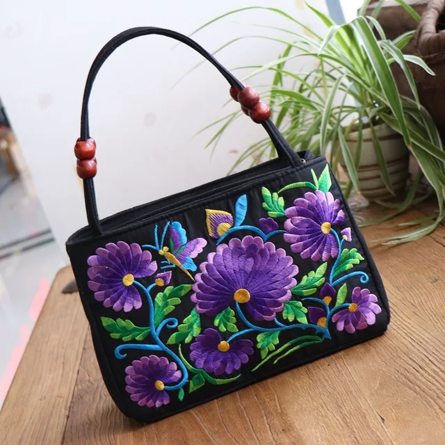New Fashion Embroidery Women Small handbags National Floral Embroidered Lady Top-handle bags Single-layer Beading Falp Carrier 17