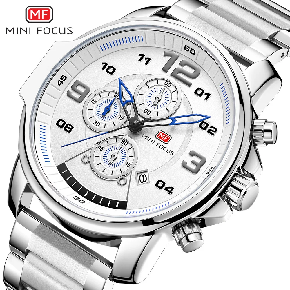 

Mini FOCUS Brand Fashion Business MEN'S Watch Multi-functional Chronograph Movement Calendar Waterproof Steel Watch Strap 0229G