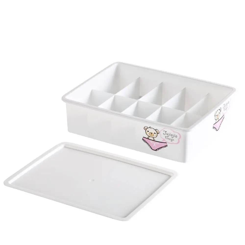 White 10 grid 3 типа женское Мужское нижнее белье Органайзер Пластиковый Ящик для хранения с крышкой ящик шкаф Органайзер шарфы Носки Бюстгальтер ткань Органайзер - Цвет: White 10 grid