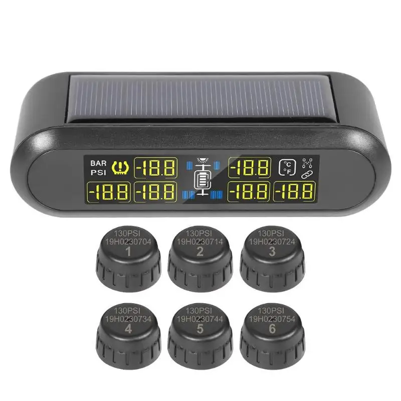 

Solar Truck TPMS Tire Pressure Monitor Temp Alarm System with 6 External Sensors Saving Fuel and Ensuring Driving Safety