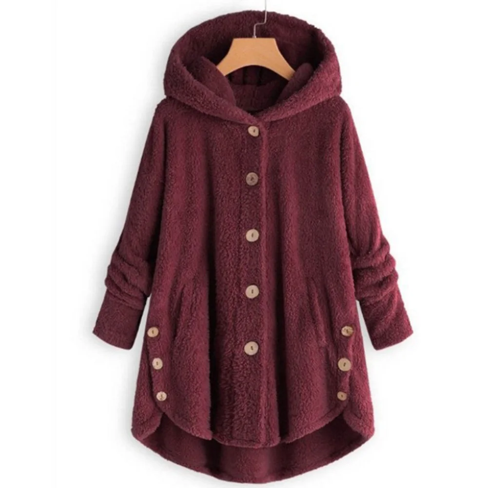 Новое горячее зимнее женское теплое пушистое пальто пуговица для верхней одежды куртки верхняя одежда свободный свитер YAA99 - Цвет: Wine Red