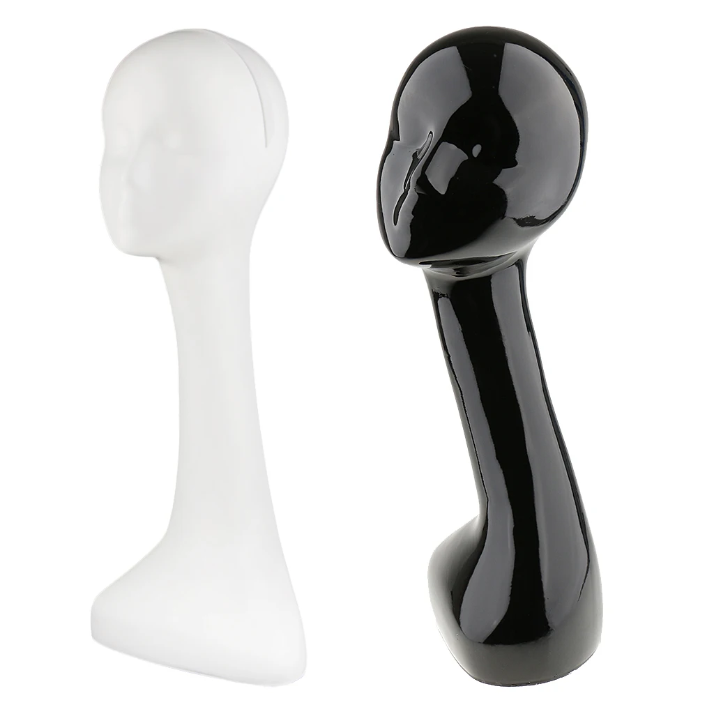 2 Pieces Long Neck Female Mannequin Heads Black White 20-22 inch Tall