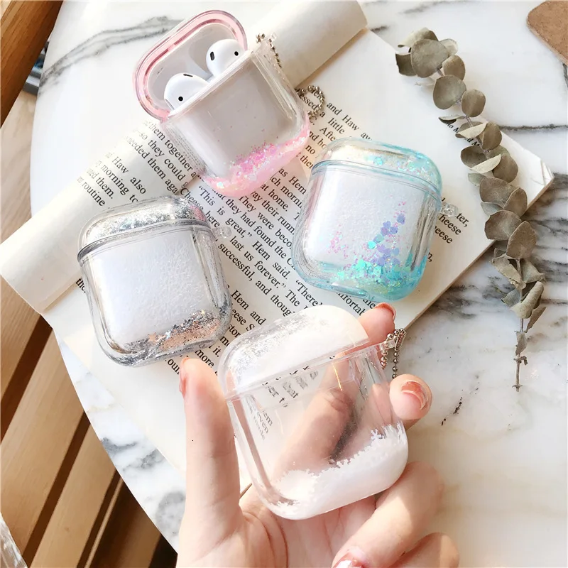 Для Airpods 2 Блестящий жидкий зыбучий песок чехол для Airpods прозрачный беспроводной Bluetooth защитный чехол для наушников