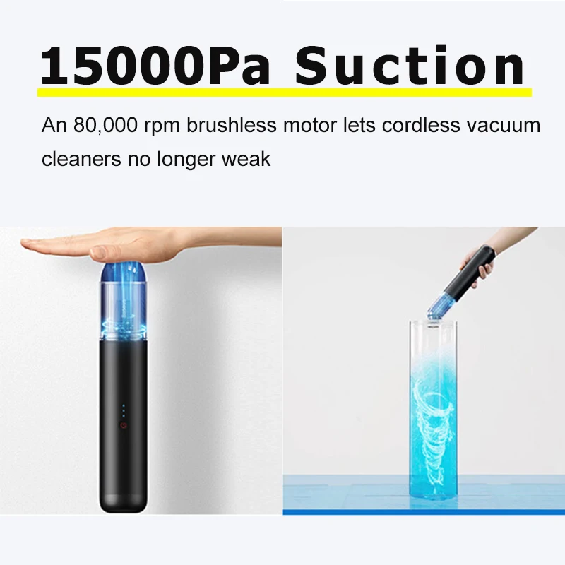 Baseus 미니 무선 휴대용 진공 청소기, 강력한 차량 청소기, 자동 송풍기, LED 조명, A3, 15000Pa