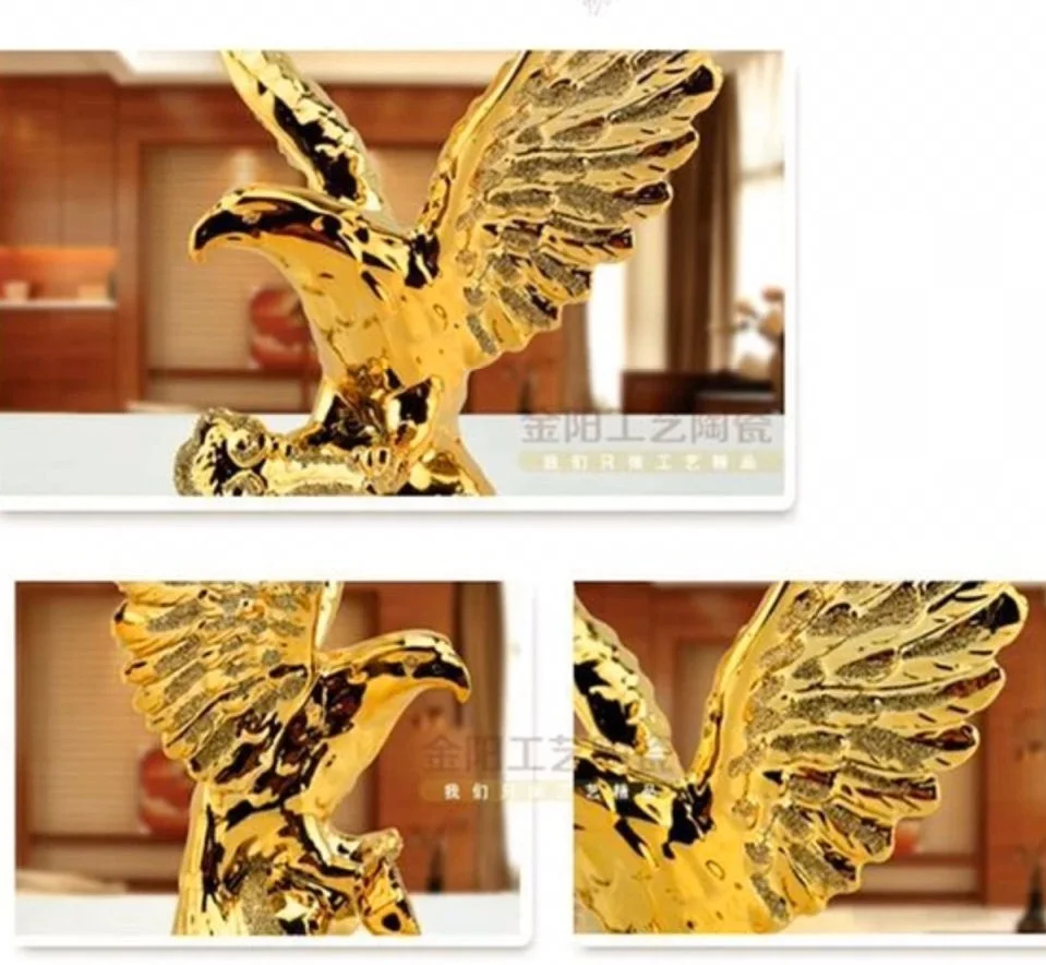 22CM Ceramic eagle Crafts Ceramic Creative Room Decoration Handicraft Gold Animal Porcelain Figurines Decorations L2565
