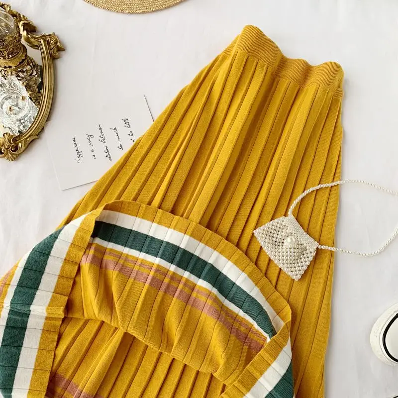 YuooMuoo хорошего качества удобная женская трикотажная желтая трикотажная плиссированная юбка 2019 осень зима край Радужный дизайн элегантная