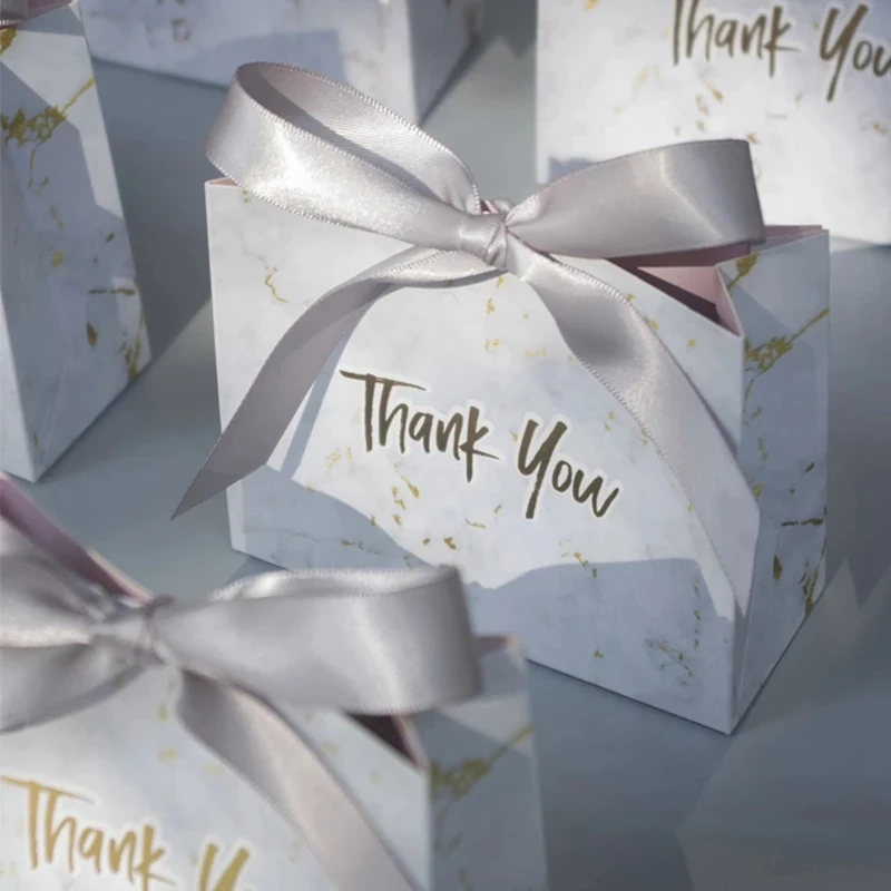 

10pcs Thank You Paper Gift Bags with Ribbon Candy Boxes Wedding Decorations for Home Birthday Party Favors Packing