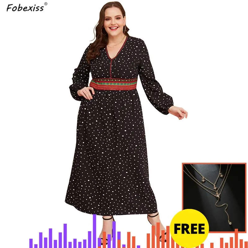 

Party Dress Women Spring 2020 Polka Dot Black Elegant Dresses Loose Casual Plus Size 5XL Long Sleeve Chiffon Dress Vestidos Robe