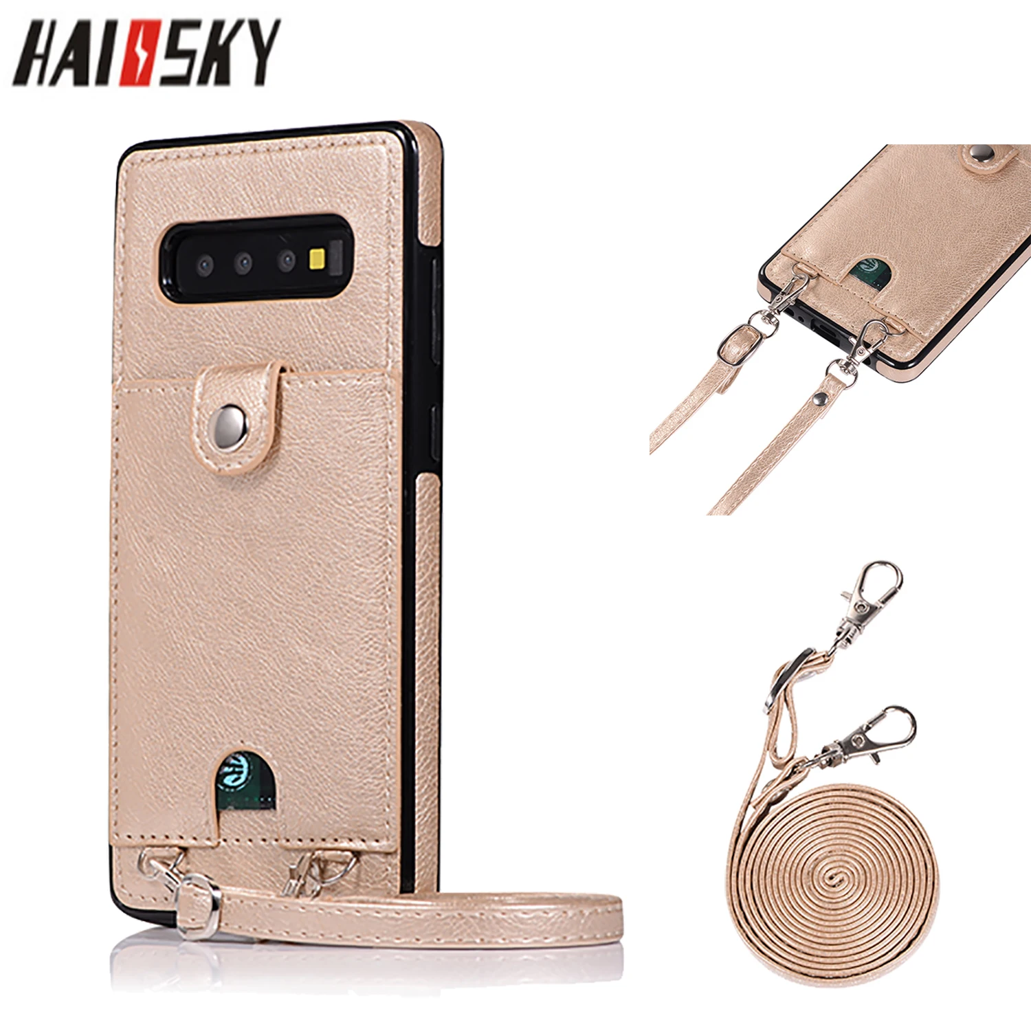 

Haissky Vintage PU Leather Back Case for Samsung Note 10 10+ 9 8 S10 S10 Plus S9 S8 Plus S7 Edge Card Pocket Case With Strap