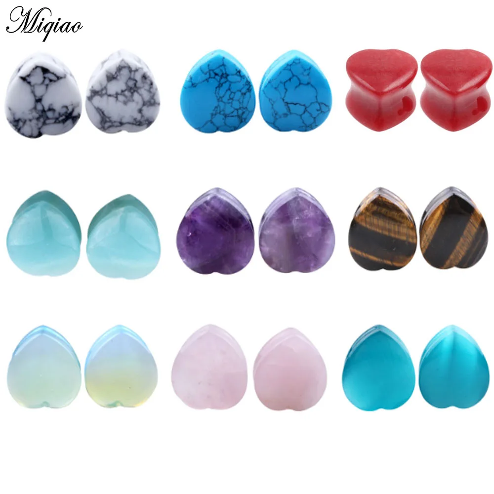 

Miqiao 2 Pcs Piercing Body Jewelry Fashion Earplugs Natural Stone Auricle Expander Expanding Tunnel 6mm-25mm Hot Sale