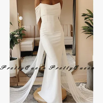

Bohemia Mermaid Wedding Dress With Pearls Cap Ribbon 2020 Off Shoulder Sweetheart Long Bridal Dresses Formal Vestido De Noiva