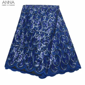 

Royal Blue African Lace Fabrics High Quality Nigeria Organza Fabric Hollow-out design French Sequins Lace With Beads For Clothes