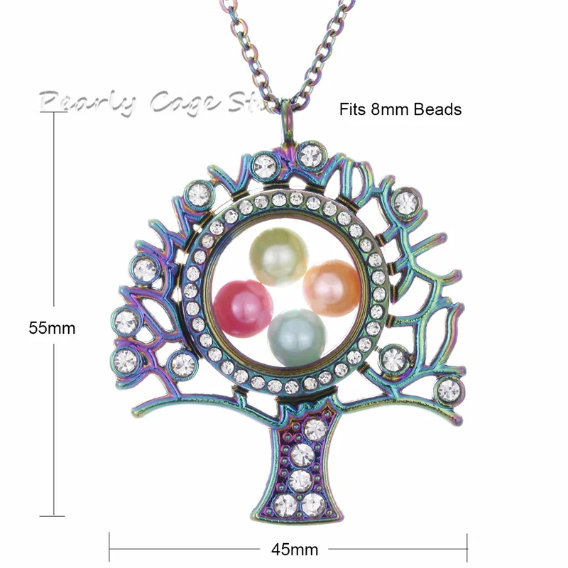 Многоцветное Дерево жизни жемчужная клетка магнитное закрытие стеклянный плавающий открытый медальон кулон Стразы ожерелье с 70 см SS цепи - Окраска металла: Style B