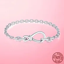 Hot Sale 925 Sterling SilverChunky Infinity Knot Chain Bracelet Knotted Bow-knot Clasp Infinite Love Chain Bracelet jewellery