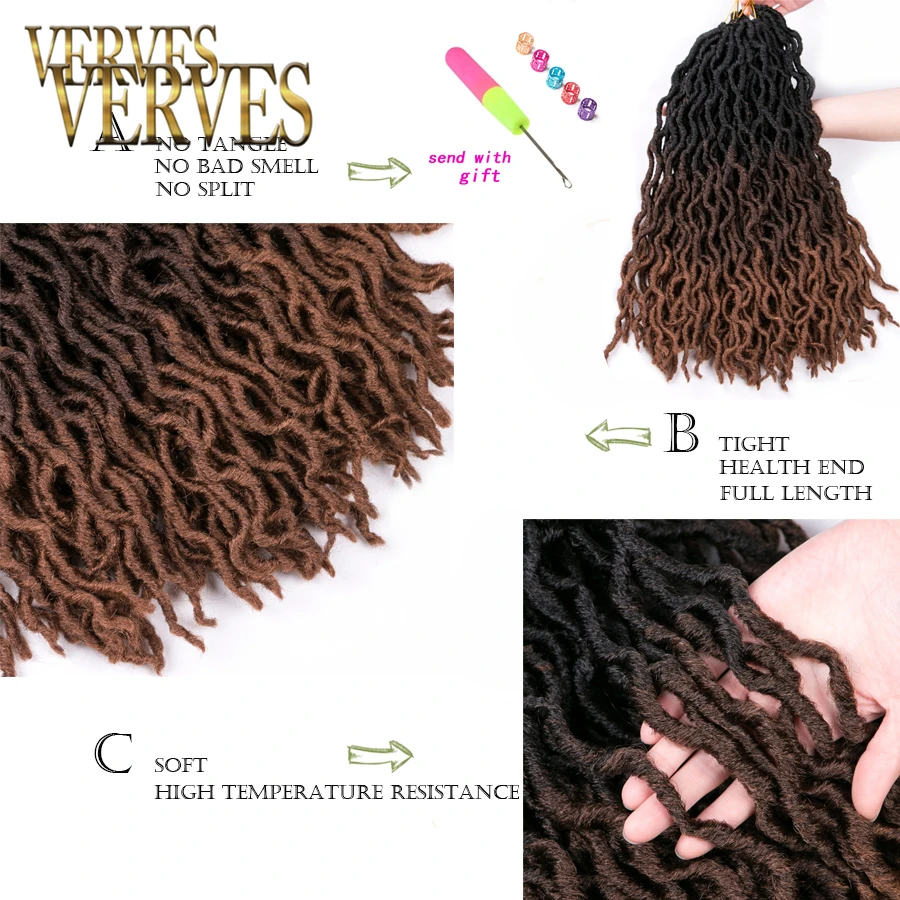 VERVES Faux Locs вьющиеся плетеные пряди 20 дюймов 24 корня/упаковка, Locs twist Ombre синтетические плетеные волосы для наращивания коричневые косички