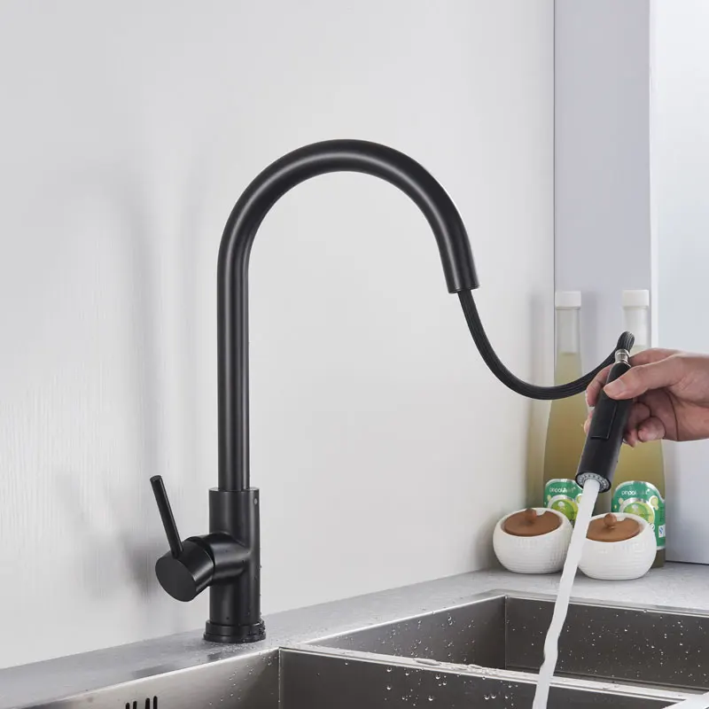 Hownifety Matte Blacked Kitchen Sensor Faucet Brushed Sense Mixer Tap Single Hole Bathroon Faucet  Pull Out 2-Function modes
