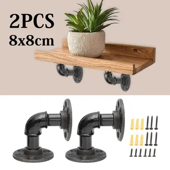 

2Pcs Black Iron Industrial Pipe Shelf Bracket Holder Rack L Bracket Vintage Retro Wall Floating Shelf Home Decor Storage Holders