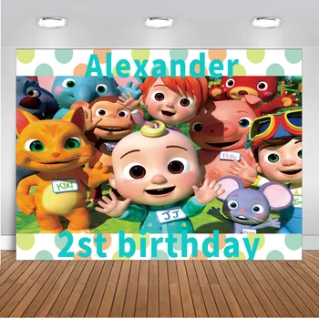 

Happy Birthday Cocomelon Family Party Custom Photo Studio Background Kids Party Backdrop Vinyl Photo Backdrop