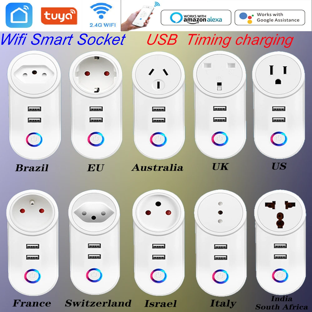 USB Wifi Smart Plug EU UK US Israel BR AU FR ITA Za Wireless Socket Power Wifi Remote Control Timer charger Alexa Google Home|Electrical Sockets| - AliExpress