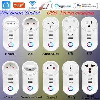 

USB Wifi Smart Plug EU UK US Israel BR AU FR ITA Za Wireless Socket Power Wifi Remote Control Timer charger Alexa Google Home