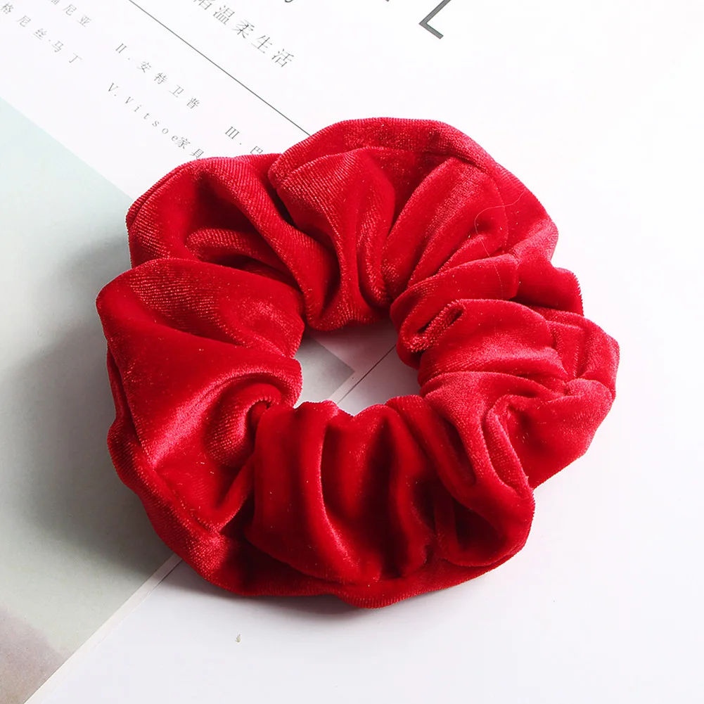 flower hair clips Soft Velvet Hair Scrunchies Elastic Hair Rope Ties Solid Color Ponytail Holder Women Headwear Red White Pink Hair Accessories silver hair clips Hair Accessories