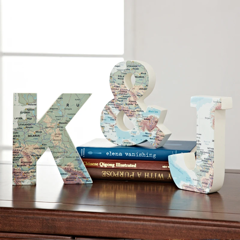 K J Letters Home Decoration Accesories Map Creative Room Ornaments