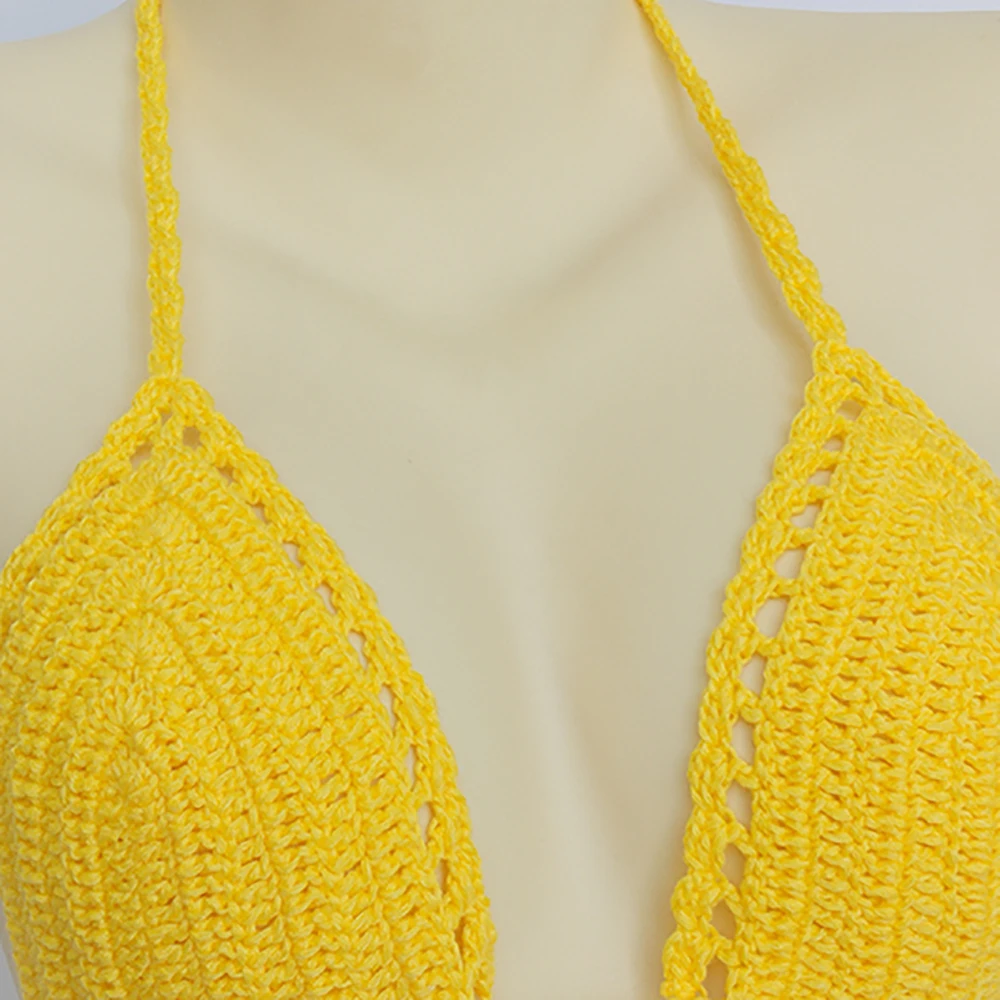 Цельные бикини купальник Mujer крючком красный верх купальника Knit Sexy Бикини Для женщин купальный бюстгальтер большой женский купальный костюм S-XL - Цвет: yellow top