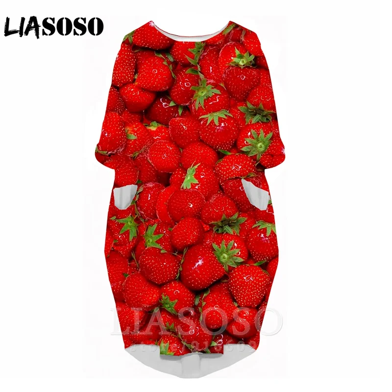 LIASOSO, новинка, аниме, 3d принт, картофель фри платье для девочек, конфеты, закуски Забавное платье Милая юбка с клубничкой платье с длинными рукавами для девочек