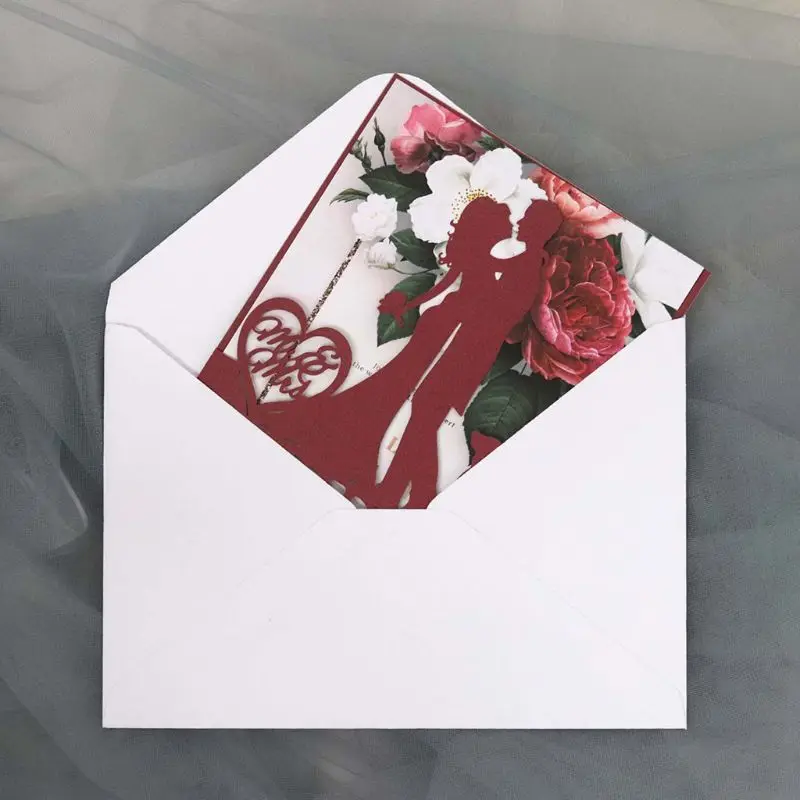  20pcs/set Laser Cut Bride Groom Wedding Invitations Card Invite Envelopes Kit for Engagement Person - 4.00009E+12