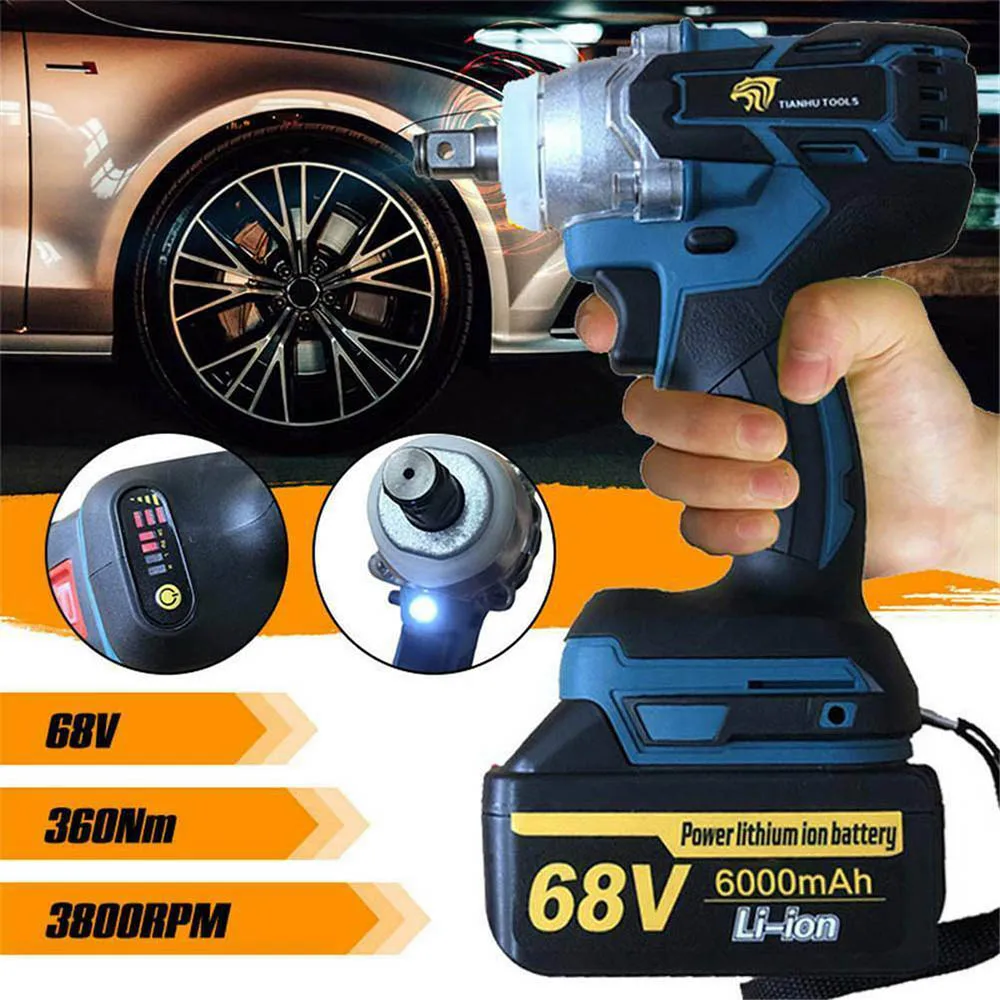 US $47.60 68v Electric Brushless Impact Wrench Driver Rechargeable Wrench Power Tool Driver Cordless Wireless Adapter Quick Release Driver