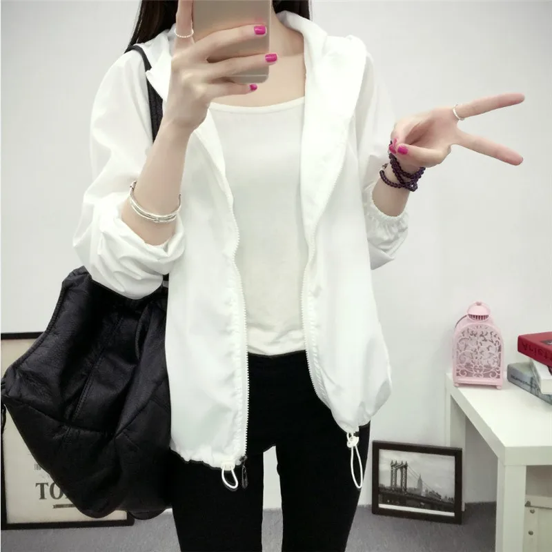 

2018 Spring GIRL'S Students Hooded Long Sleeve Sun Protection Clothing College Style Thin Short Jacket Sun Protection Clothing W