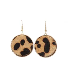 Новое поступление Horehair плюшевые Leoaprd круглой формы сплав серьги-гвоздики Pu змеиная кожа Абалон Женская мода Рождественский подарок ювелирные изделия