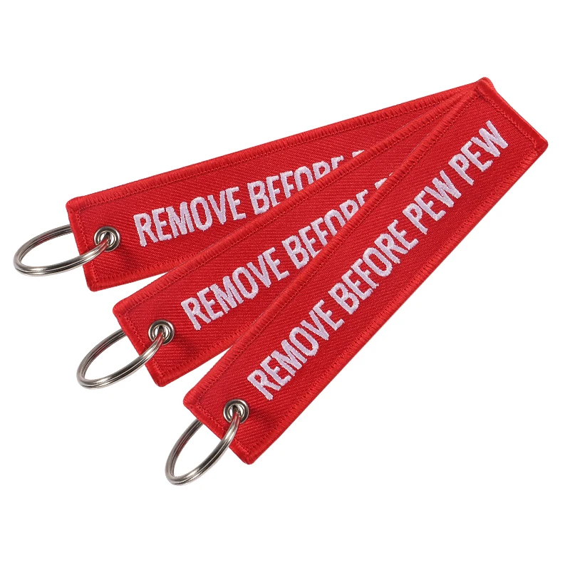 Remove Before Pew Pew Key Ring Red Embroidery Key Tag Label Key Fobs OEM Keychain Jewelry Motorcycle Keyring Chaveiro (3)