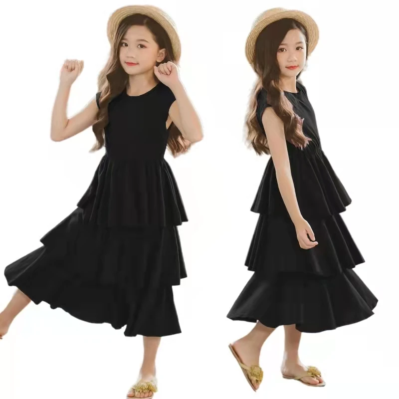 

Summer Dress for Girls Children Dress 2022 Fashion New Kids Cotton Layered Dress Beach Baby Clothes Toddler Sundress 8 10 12Year